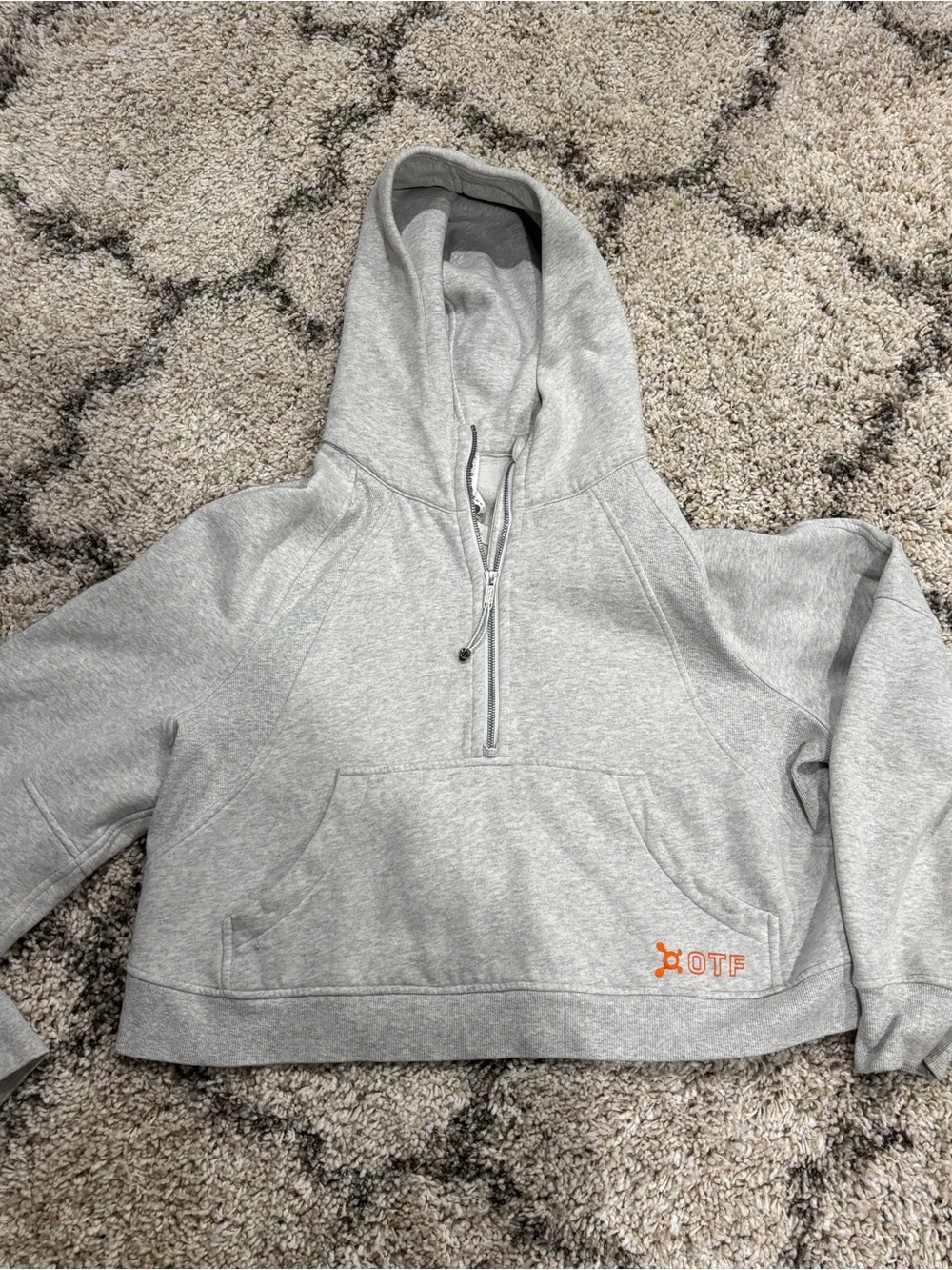 lululemon athletica Light Gray Half‑Zip Hoodie with Orange Logo